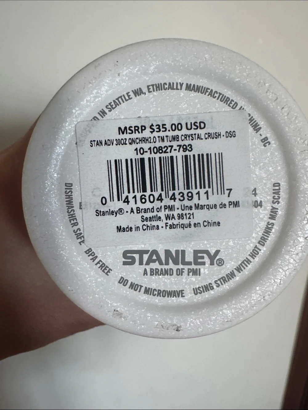 Stanley White Tumbler with Pink Logo and Handle